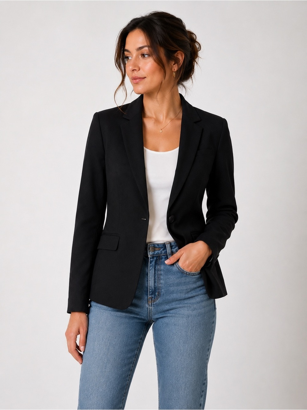 H&M Black Tailored One Button Blazer Women’s Size 10 Office Jacket